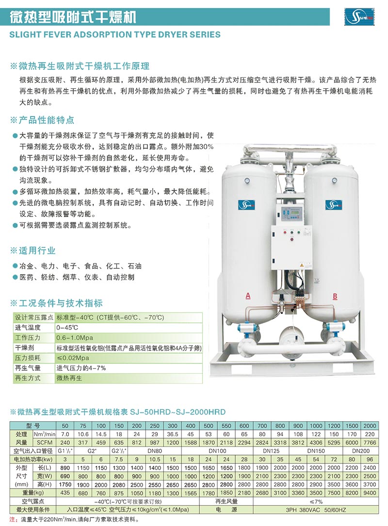 SJ-300HRD微热再生吸附式干燥机（触摸屏控制.露点仪显示）